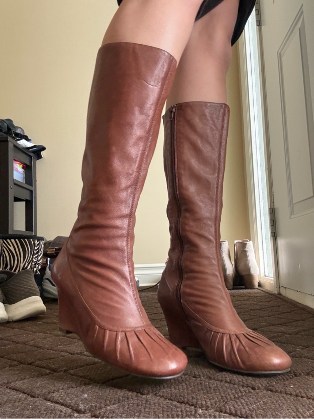 Vintage Aldo Knee-High Brown Leather Wedge Boots